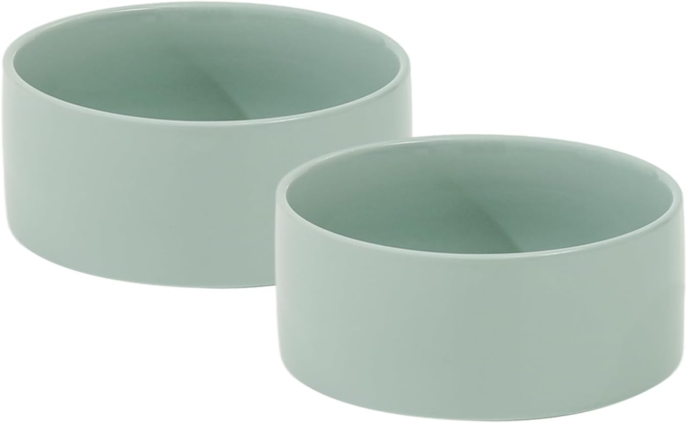 Ceramic 6.1inch Dog Bowls for Small and Medium Breed Dog Dish Pet Food and Water Bowl (Set of 2 Bowls - Light Green, 28oz)