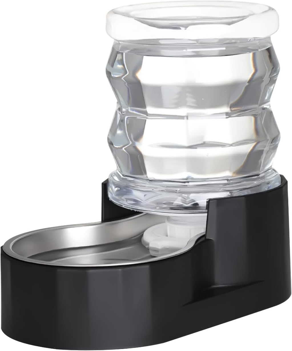Sfozstra Automatic Gravity Dispenser for Cats: 4L Black Stainless Steel Water Bowl Feeder - Great for Family Homes and Outdoor Activities
