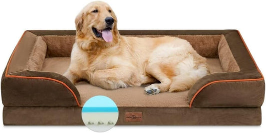 Comfort Expression Dog Bed for Extra Large Dogs, Orthopedic Memory Foam Dogs Beds, XL Dog Bed with Removable Cover, Waterproof Pet Beds Large with Bolster(X-Large,Khaki Brown)