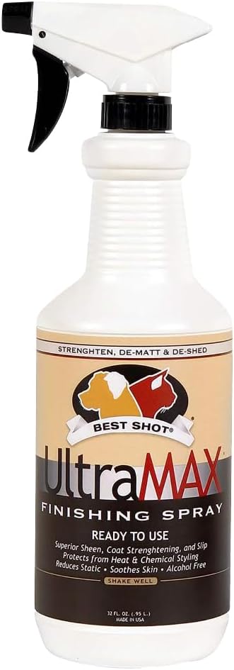 Best Shot UltraMAX Pro Finishing Spray, Ideal Detangler Spray for Pets, Hydrating and Soothing Pet Grooming Spray, for Dogs and Cats, 34 Oz.