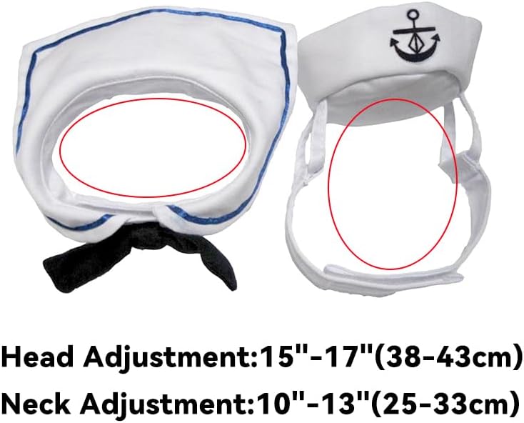 Enjoying Cat Sailor Costume, Halloween Small Dog Sailor Hat Outfit with Tie, Adjustable Pet Navy Costume for Cats Doggies Rabbits Cosplay