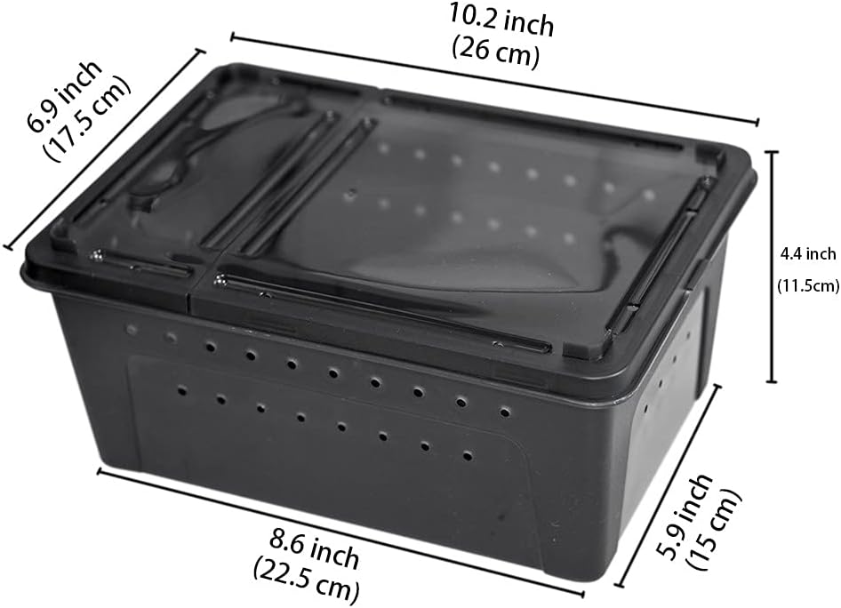 OMEM Portable Reptile Terrarium Habitat for Mini Pet Houses Breathable Holes Stackable Container (Black-M)