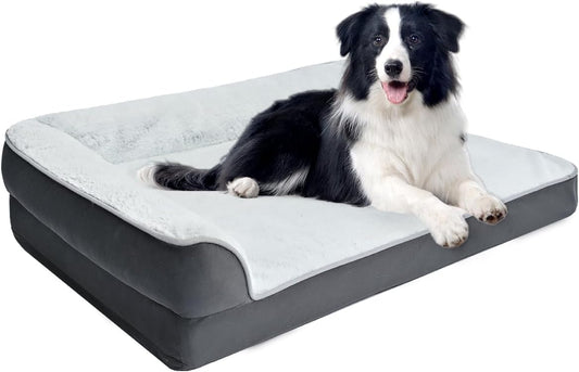 Amazon Basics Washable L-Shaped Dog Bed for Medium Dogs, Anti-Slip Pet Sofa Bed for Indoor Dogs, Crate Bed, 36x27x8 Inches, Gray