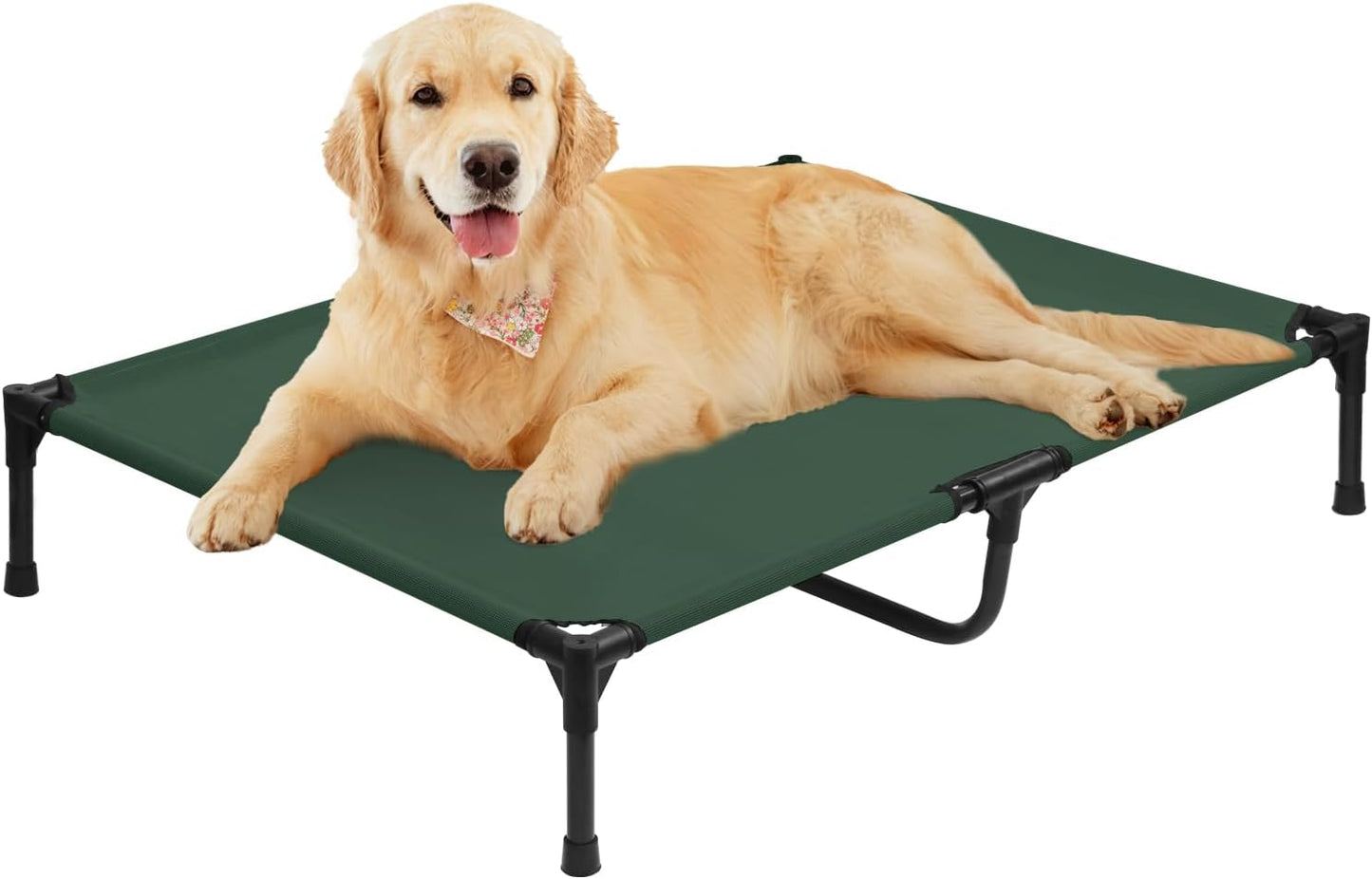 XL Elevated Dog Bed 51 Inch - Waterproof Raised Cooling Cot for 121lb Dogs, with Washable Breathable Mesh, All-Weather Outdoor Dog Bed with Non-Slip Feet, Green