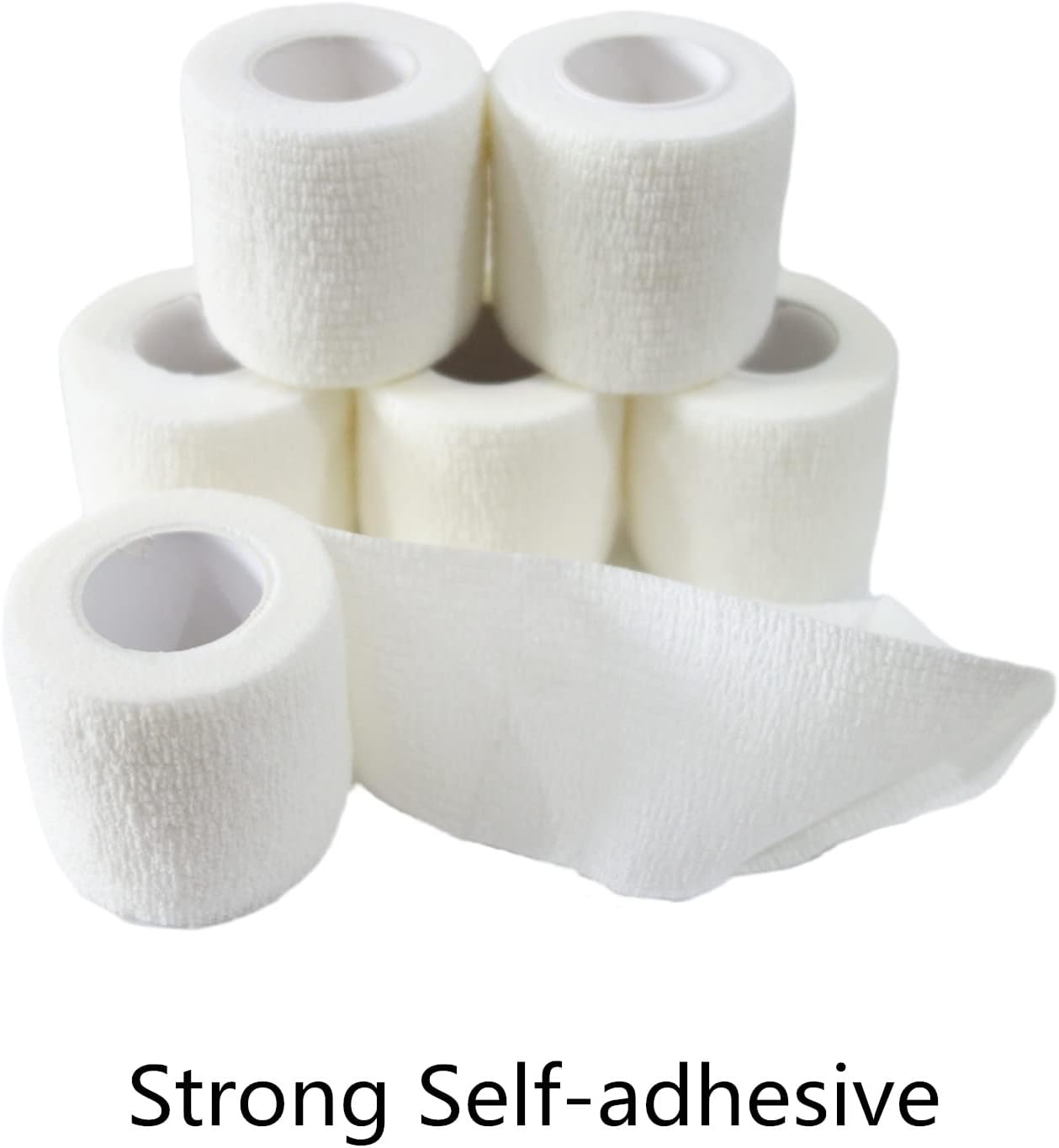 6 Pack 2" x 5 Yards Self Adhesive Bandage Wrap Breathable Cohesive Vet Wrap for Pets, Elastic Self-Adherent Tape for Sports, Wrist, Ankle (White)