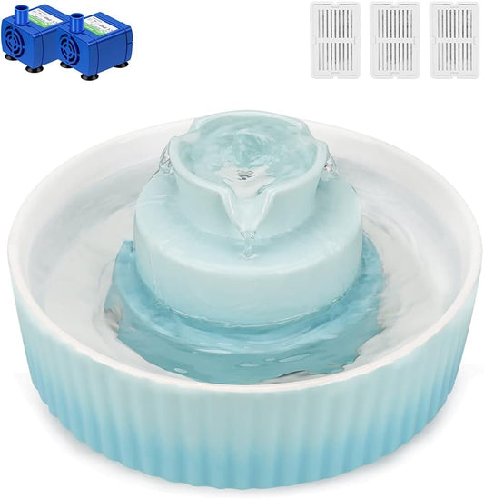 Ceramic Cat Water Fountain, 2.1L/71oz Cupcake Pet Fountain for Dog and Cat Indoor, 2 Ultra Quiet Pumps & 3 Carbon Filters