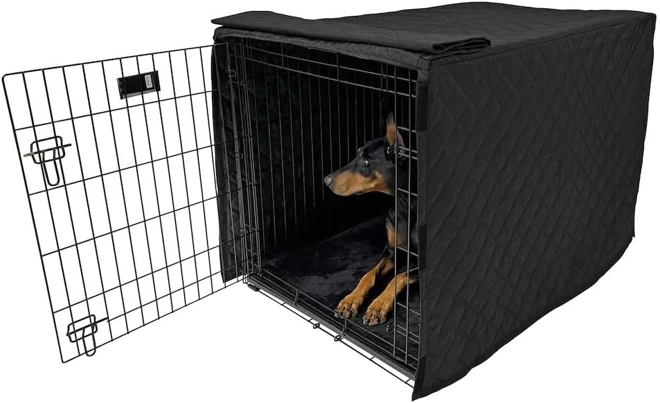 4Knines Quilted Dog Crate Cover – Heavy-Duty, Water-Resistant Fabric for Indoor/Outdoor Use – Durable Travel Cage Cover for Training, Weather Protection – Fits 42-Inch Crates – Black