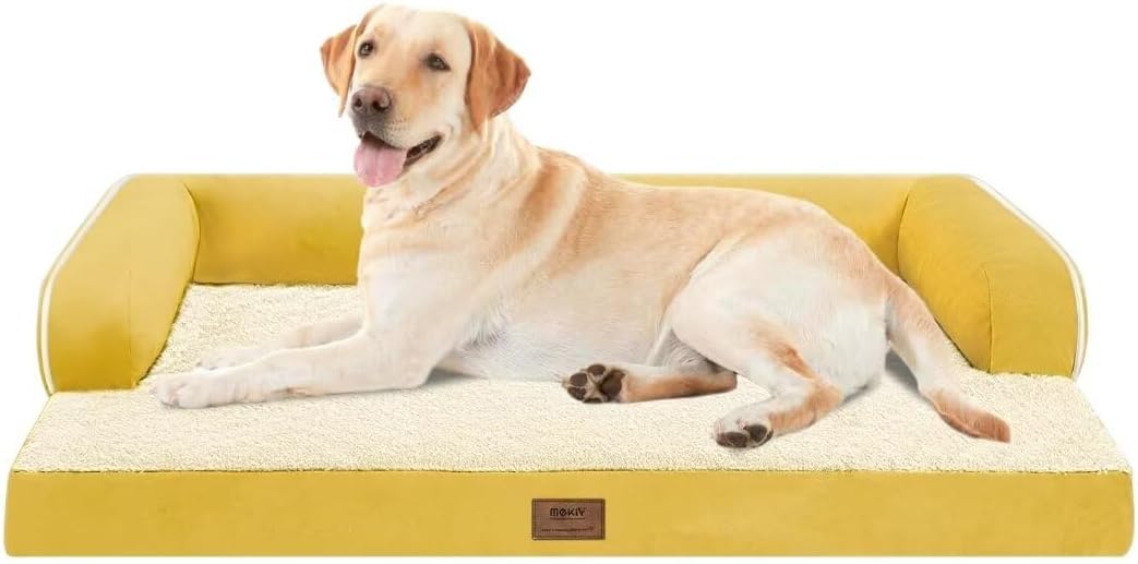 Large Dog Bed Orthopedic Washable | Beds Bolster Pet - XXL Large Big Dogs - Memory Foam - Couch Sofa - Waterproof with Removable Cover - Ginger Yellow Dog Bed