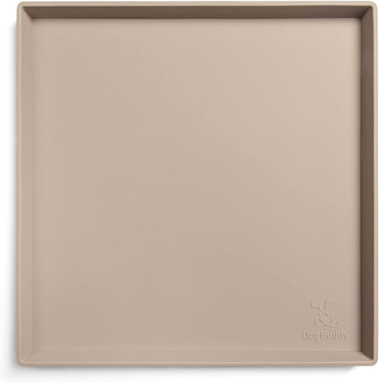 DogBuddy Dog Food Mat – Waterproof Dog Bowl Mat for Food and Water, Silicone Pet Feeding Mats for Floors, Non-Slip Placemat with High Edges for Dogs Bowls, Puppy Essentials (XS: 11" x 11", Taupe)
