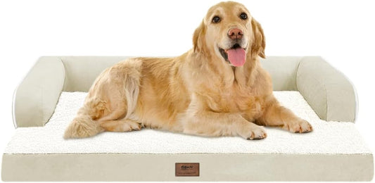 Large Dog Bed Orthopedic Washable: Extra XL XLarge Big Dog Bed with Washable Bolster & Memory Foam Couch Sofa - Waterproof with Removable Cover - Beige