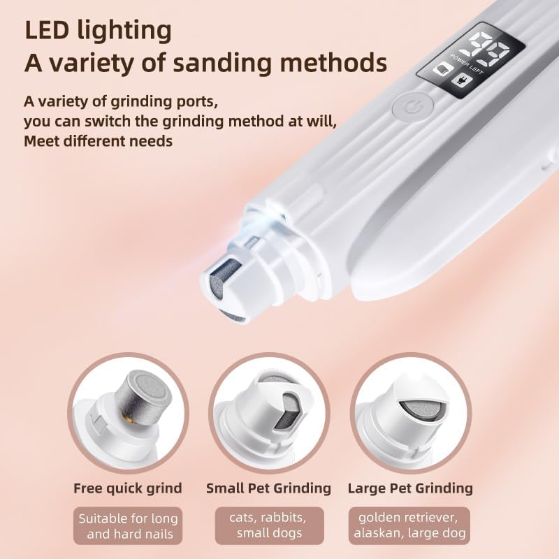 Pet Nail Grinder for Dogs and Cats - 2in1 Dog&Cat Nail Trimmers Super Quiet and Low Vibration Electric Dog Nail Grinder- LED Display Dog Nail Clippers for Large Medium Small Dogs Cats Dog Nail File