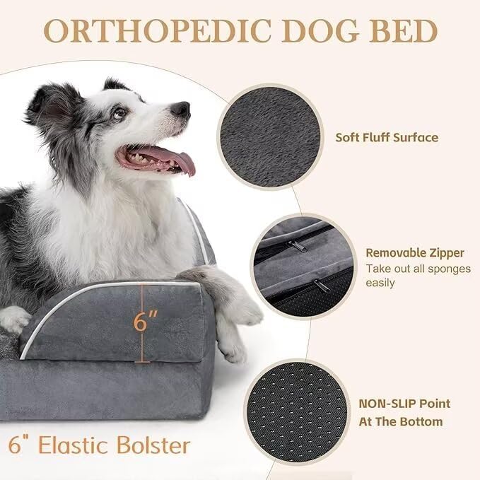 Comfort Expression Waterproof Orthopedic Foam Dog Beds, XXL Orthopedic Dog Beds for Extra Large Dogs, Washable Pet Sofa Bed with Removable Cover & Non-Slip Bottom(XX-Large,Dark Grey)