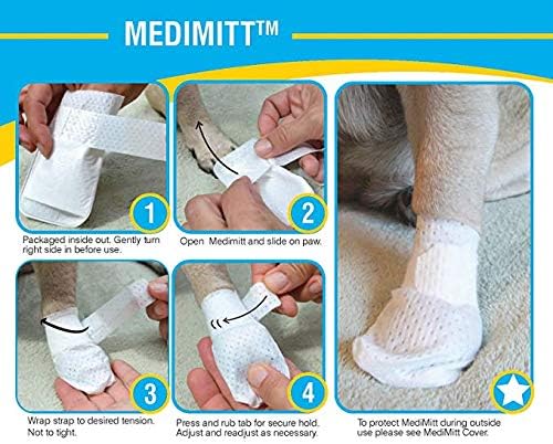 Medimitt Paw Bandages for Dogs, Cats and Pets – Stretchy Medical Booties, First Aid for Paws – Non Slip, Non Adhesive, Breathable, Disposable, Washable, Adjustable Strap, 12 Pack (Large)