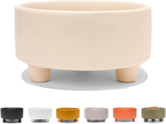 Waggo Uplift Ceramic Dog Bowl for Small Medium and Large Breeds - Heavyweight and Durable Pet Food and Water Dish Crock, Dishwasher Safe, Modern, Elevated Feeder (Buttercream, Small)
