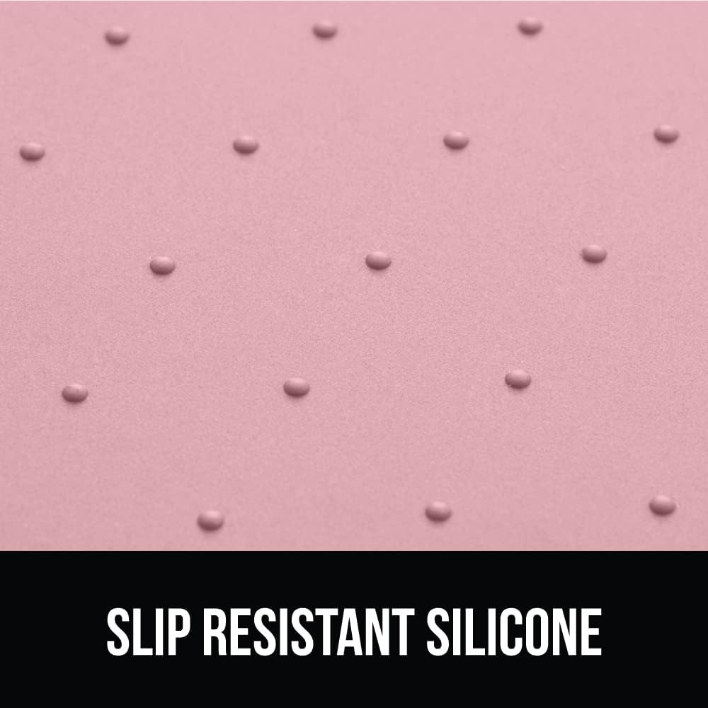 GORILLA GRIP 100% Waterproof Raised Edge BPA Free Silicone Pet Feeding Mat, Dog Cat Food Mats Contain Spills Protects Floors, Placemats for Cats and Dogs Water Bowl, Pets Accessories 16x10, Pink