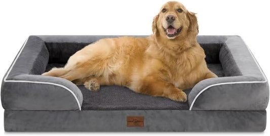 Comfort Expression XL Dog Bed with Bolster, Waterproof Orthopedic Foam Dog Beds for Extra Large Dogs, Washable Dogs Sofa Pet Bed with Removable Cover & Non-Slip Bottom(X-Large,Dark Grey)