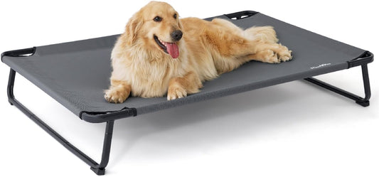 Made4Pets Elevated Outdoor Dog Bed for Extral Large Dogs – Heavy-Duty Raised Cot with Breathable Cooling Mesh, No-Slip Feet, Chew-Resistant Frame, Indoor & Outdoor Pet Hammock, 49"x32", Gray