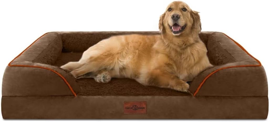 Comfort Expression XL Orthopedic Dog Beds for Extra Large Dogs, Waterproof Dog Bed with Bolster, Washable Dogs Bed Sofa Pet Beds with Removable Cover & Non-Slip Bottom(X-Large,Chocolate Brown)