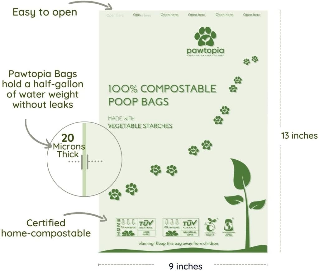 Pawtria Certified Home Compostable Dog Poop Bags (240) + Kraft Paper Dispenser, Biodegradable Poop Bags, Cat Litter, Vegetable Starches, Leak proof Dog Waste Bags, Easy to Open