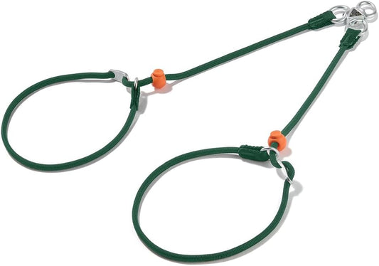 Howgo Double Slip Leash Slip Lead | Dual Dog Lead for 2 Dogs,360° Swivel No Tangle | Dog Training Nylon Leash and Collar | Double Clip Coupler and Splitter | Lightweight Aluminum (Green, 3FT)