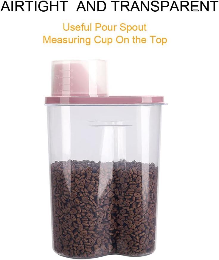 GreenJoy 2 Pack 2lb/2.5L Pet Food Storage Container with Measuring Cup, Can Covers and Bowl for Small Dog, Cat, Waterproof-BPA Free (Blue and Pink)