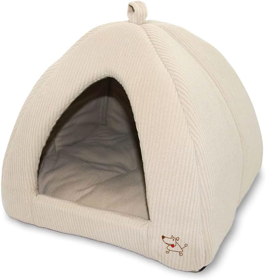 Best Pet Supplies Pet Tent-Soft Bed for Dog and Cat Beige Corduroy, 16" x 16" x H:14"