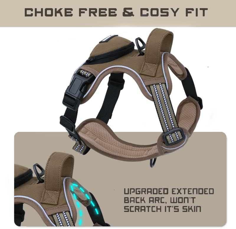 No Pull Dog Harness for Medium Dogs, Adjustable No Choke Pet Vest with Dog Leash Fit Smart Reflective Pet Walking Harness for Training Easy Control Soft Handle Brown M