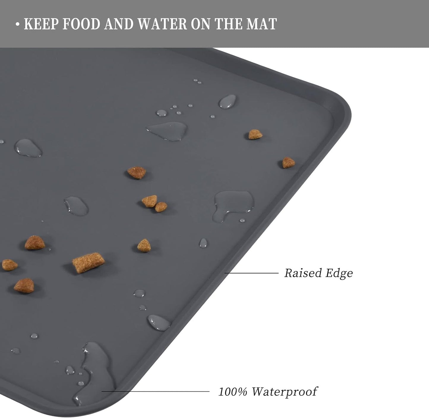 Waterproof Pet Feeding Mat with High Raised Edges, Heavier and Thicker Placemats for Cat Dog Water Bowl with BPA Free, Dogs Cats Food Mats for Messy Drinkers to Prevent Spill and Protect Floors