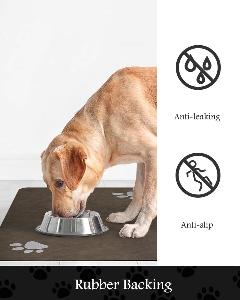 Pet Feeding Mat-Absorbent Dog Mat for Food and Water Bowl-No Stains Quick Dry Water Dispenser Mat-Dog Accessories Pet Supplies-Bowl for Messy Drinkers（Brown,12"x19"