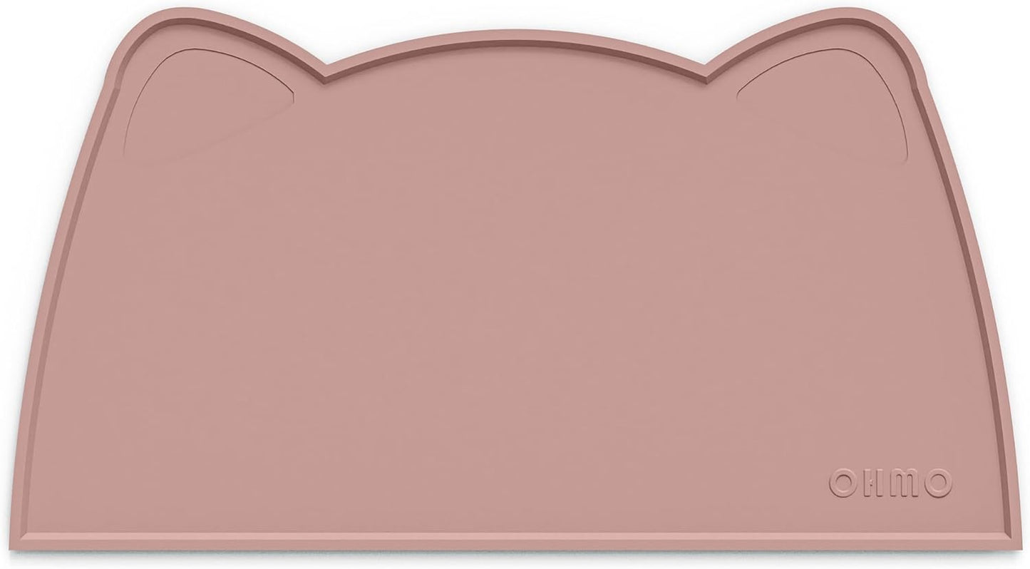 OHMO - Cat Food Mat, Silicone Pet Feeding Mat for Floor Non-Skid Waterproof Dog Water Bowl Tray, Easy to Clean Pet Placemat (Rose, 18 * 9.8'')