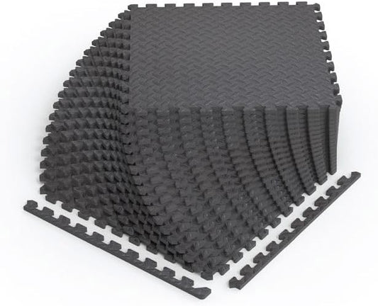 Norsk Foam Floor Gym Mats with Interlocking Tiles, .47" Thick, 24"x24", 30-Pack, 120 Square Feet, Diamond Plate Design, Grey