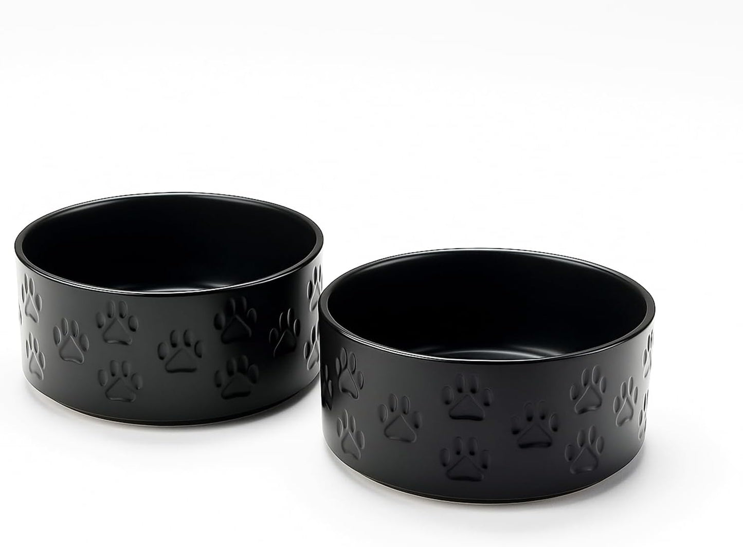 SPUNKYJUNKY Ceramic Dog and Cat Bowls 2 Pack, 6.1'' Dog and Cat Food Water Double Feeding Bowls Non-Slip for Large Sized Breed Microwave Dishwasher Safe - 28.7 OZ, 2pcs, Paw Black