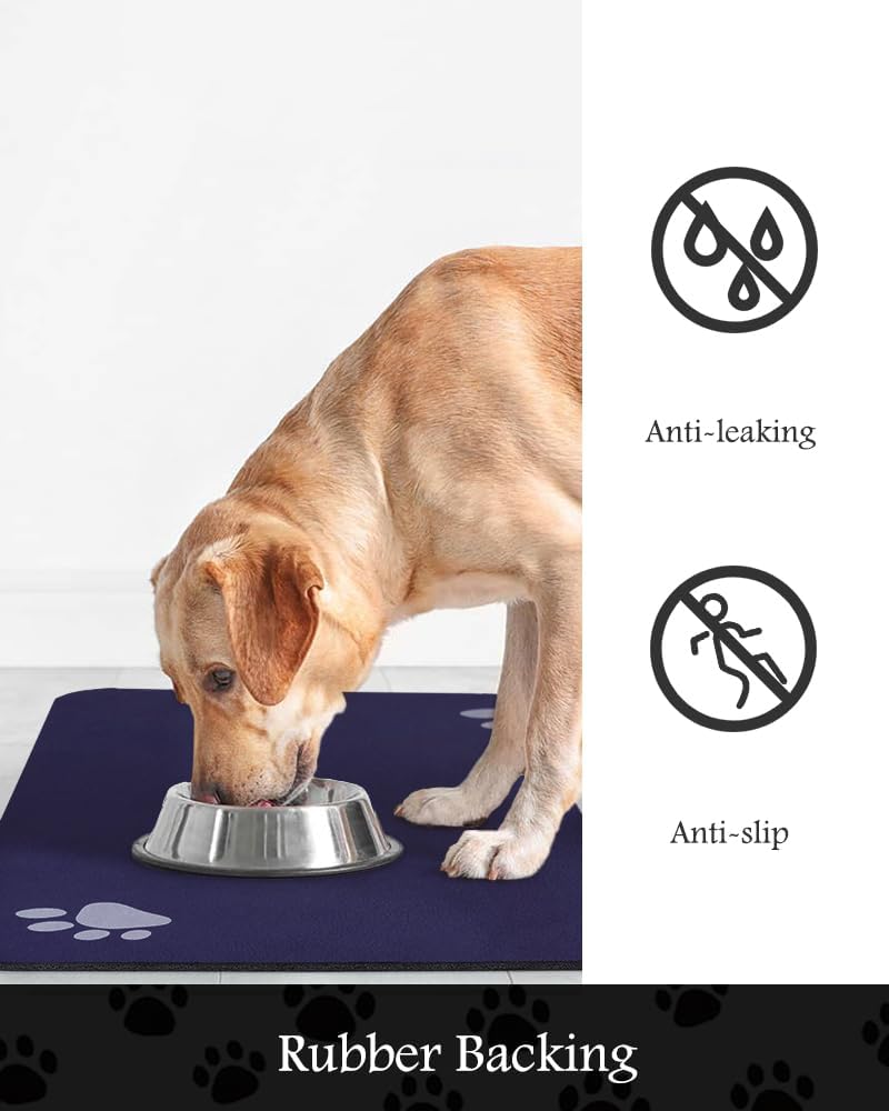 Pet Feeding Mat-Absorbent Dog Mat for Food and Water Bowl-No Stains Quick Dry Water Dispenser Mat-Dog Accessories Pet Supplies-Bowl for Messy Drinkers（Navy,12"x19"
