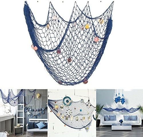 Rosoz Nautical Decorative Fishing Net, Sea Theme Fish Net Decor for Party/Wall Decoration Background,Blue,79inch x 59inch