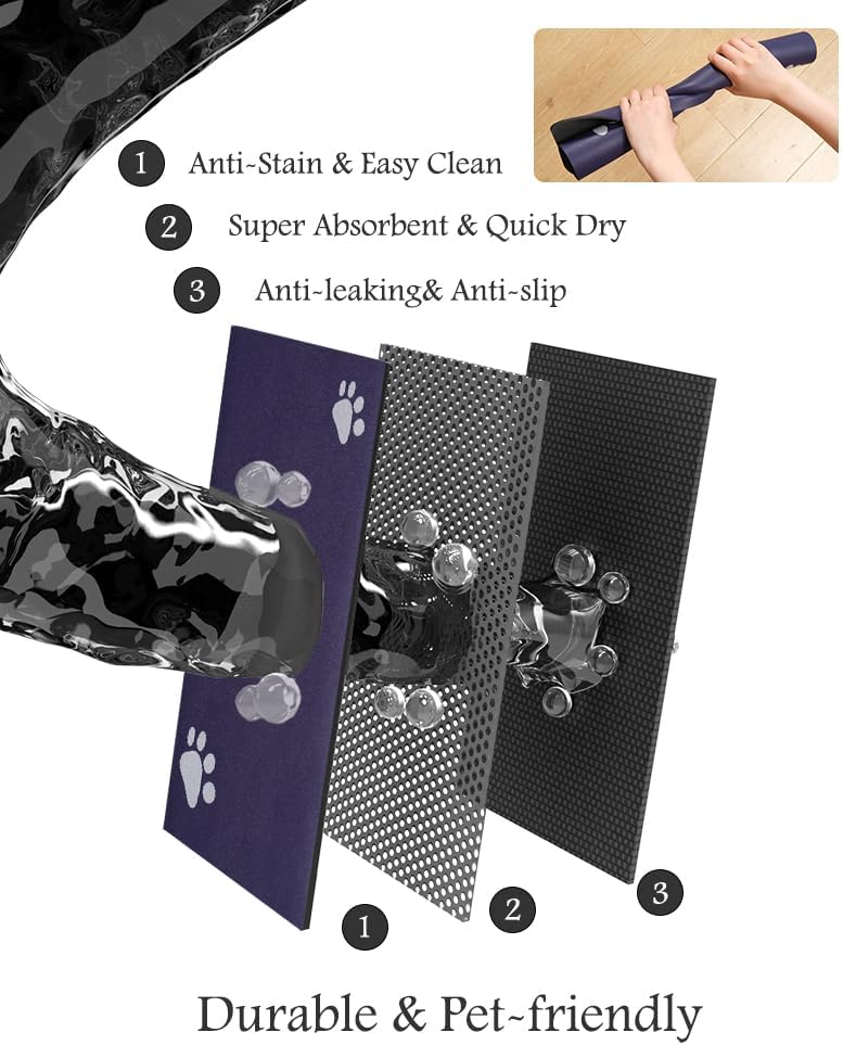 Pet Feeding Mat-Absorbent Dog Mat for Food and Water Bowl-No Stains Quick Dry Water Dispenser Mat-Dog Accessories Pet Supplies-Bowl for Messy Drinkers（Navy,23"x34"