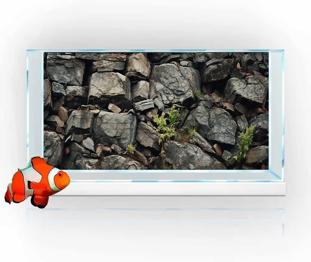 36X24IN Stone Aquarium Background, Rock Fish Tank Background, Natural Rocky Glass Terrarium Background with 8 EVA Double-Sided Tape