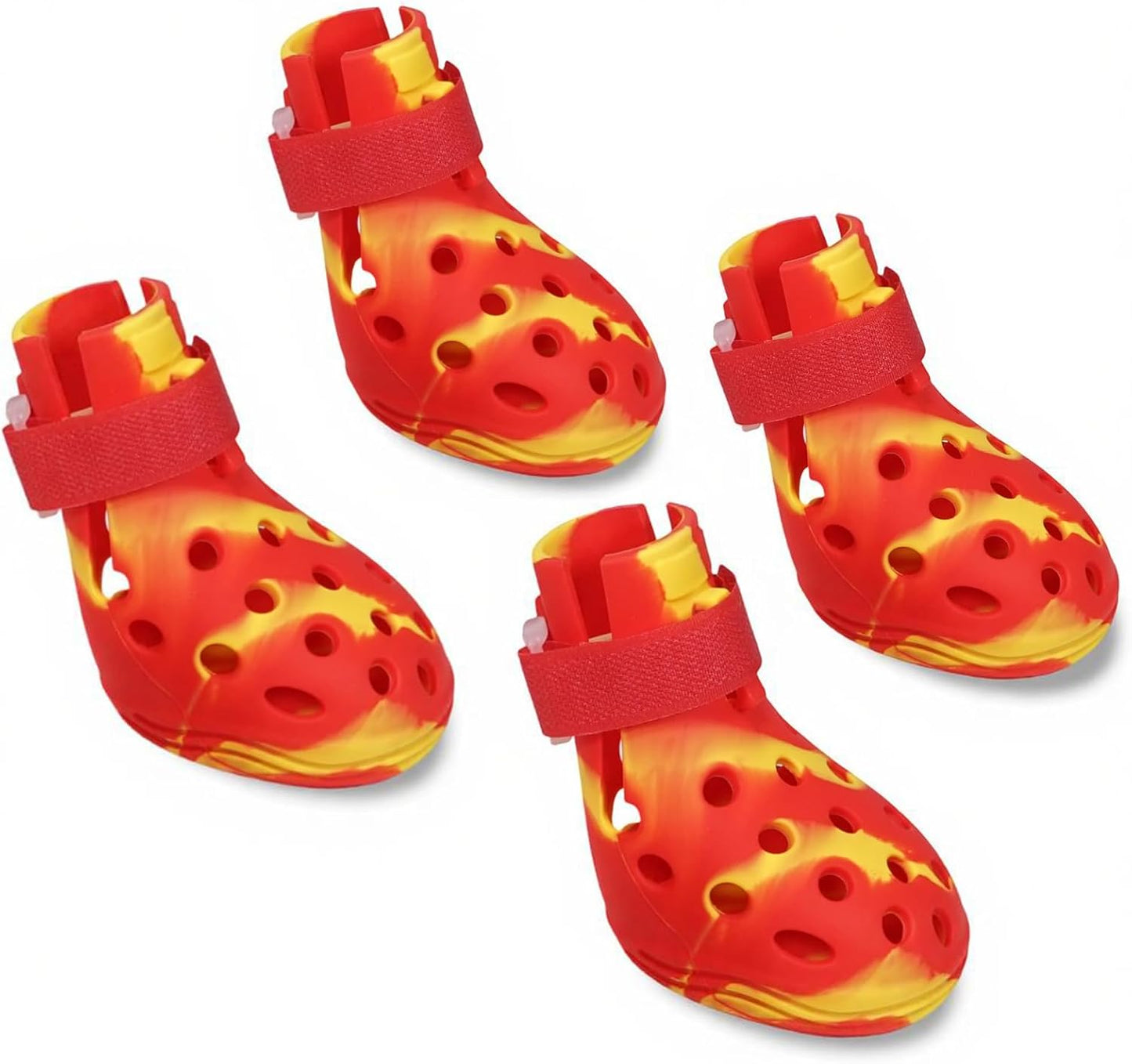 Dog Shoes for Hot Pavement and Snow, Silicone Dog Booties for Small Medium Large Dogs, Waterproof Paw Protectors- Non-Slip, Adjustable Straps, Dog Boots for Beach/Rain/Hiking (Yellow Red, M)