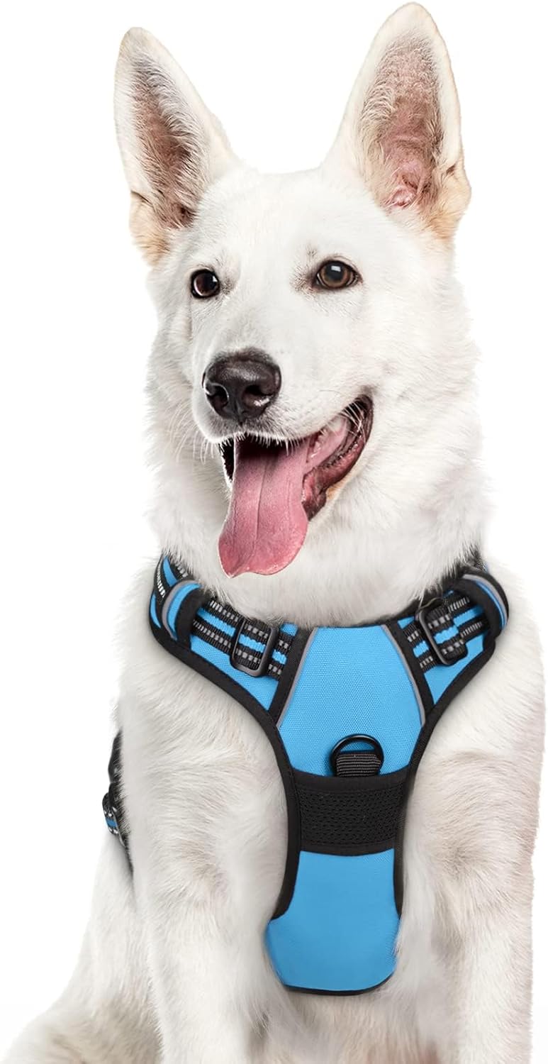 Eagloo Dog Harness Large Breed, No Pull Service Vest with Reflective Strips and Control Handle, Adjustable and Comfortable for Easy Walking, No Choke Pet Harness with 2 Metal Rings, Sky Blue, XL