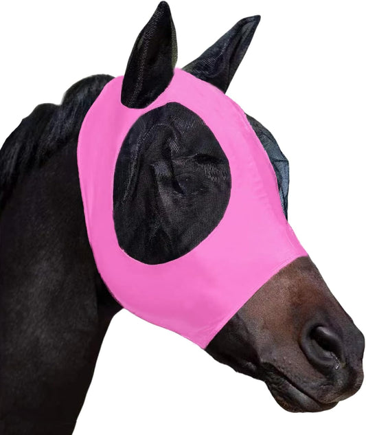 Horse Fly Mask with Ears, Comfortable Fit Stretch Fabric with UV Protection Soft on Skin Breathability for Small/Medium Size Horses (Pink)