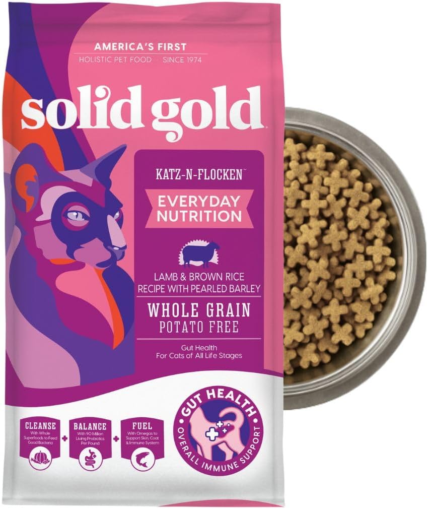 Solid Gold Dry Cat Food for Indoor Cats of All Ages - W/Lamb, Brown Rice, Barley, Probiotics & Fiber for Gut Health- Holistic & Healthy Cat Kibble for Kittens & Adults - Dry Kibble for Cats - 12 LB