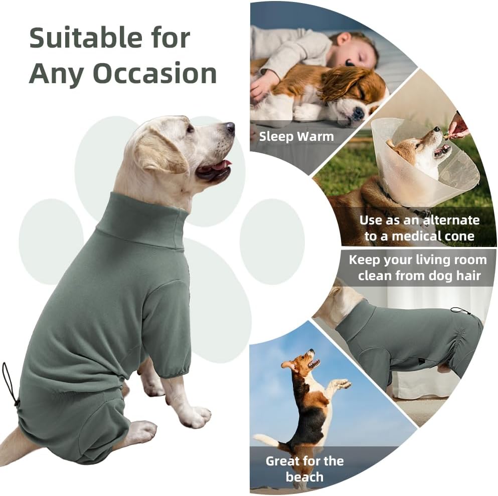 Dog Pyjamas PJS Sweater Clothes and Home Clothing Suitable for Small to Medium Breeds of Dogs, Dog Neutering Suits, Extra-Large Stretch Fabric, Four-Legged Clothes(Thickened Green, L)