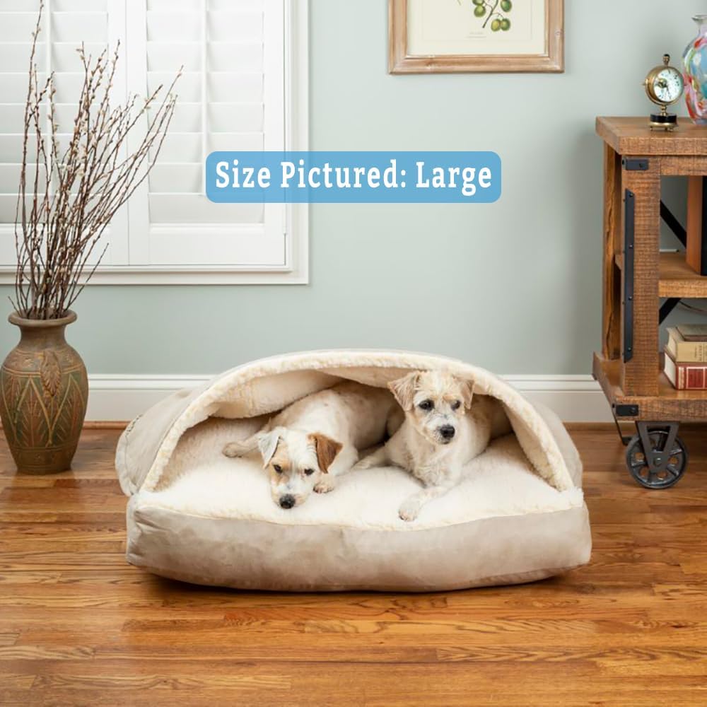 Snoozer Luxury Rectangle Cozy Cave Dog Bed - Indoor Dog Bed with Cover Cave, Covered Calming Burrow for Medium & Large Sized Pets with Blanket Attached, Enclosed, Washable - Large, Buckskin