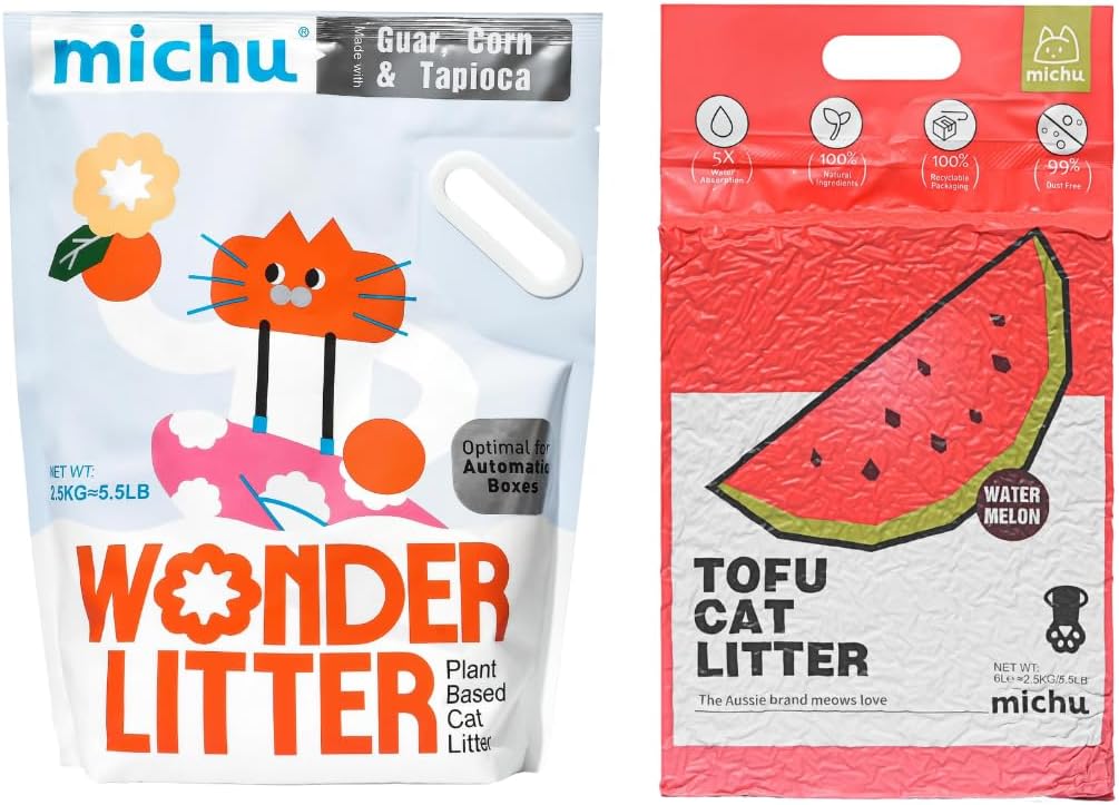 Tofu Cat Litter Natural Clumping Tofu Cat Litter 5.5lb/88oz 5 Scents (Watermelon + Wonder Litter, 2 Pack)