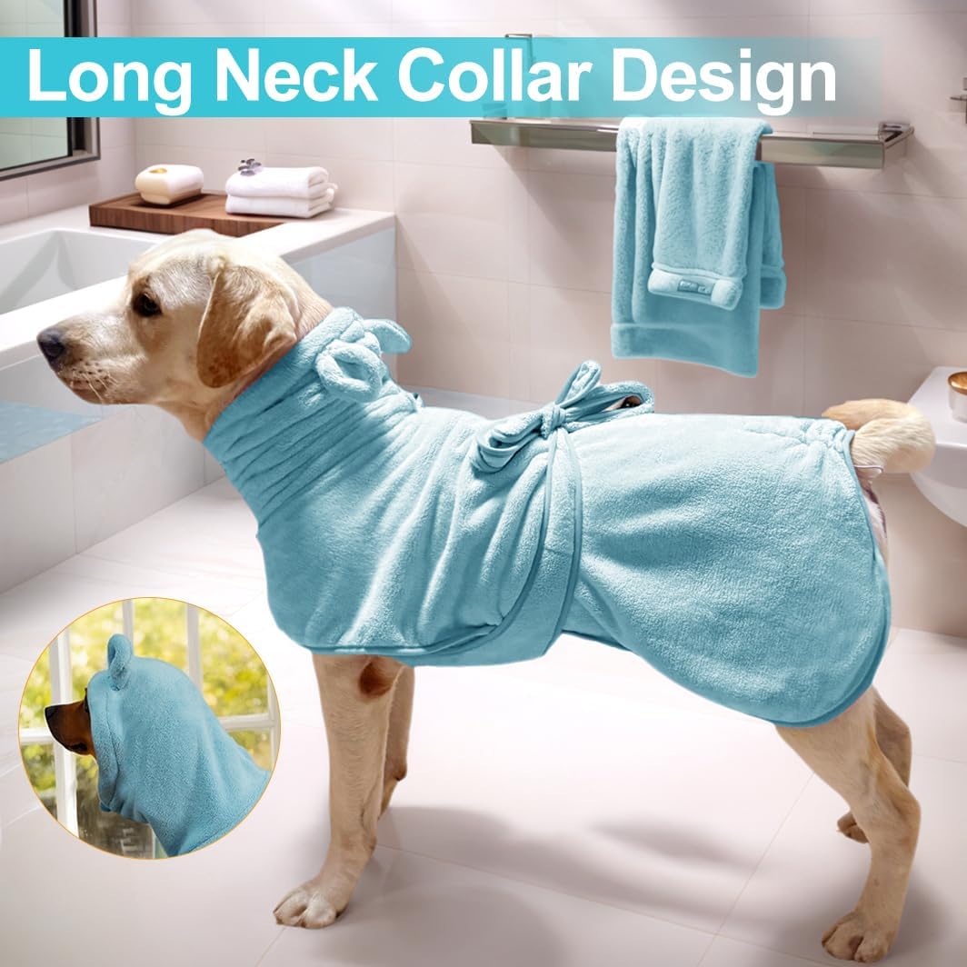 KOOGALSmall to Medium Size Dog Bathrobe, Quick Drying Super Absorbent Used for After Bathing, Warm Dog Towels, Adjustable Hoodies and Belts for Pet Dogs Bath Clothes Products(Blue, L)
