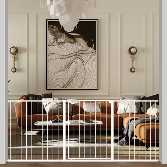 WAOWAO Triple Lock Baby Gate Extra Wide 81.49-85.82" Pressure Mounted Walk Through Swing Auto Close Safety White Metal Dog Pet Puppy Cat for Stairs,Doorways,Kitchen