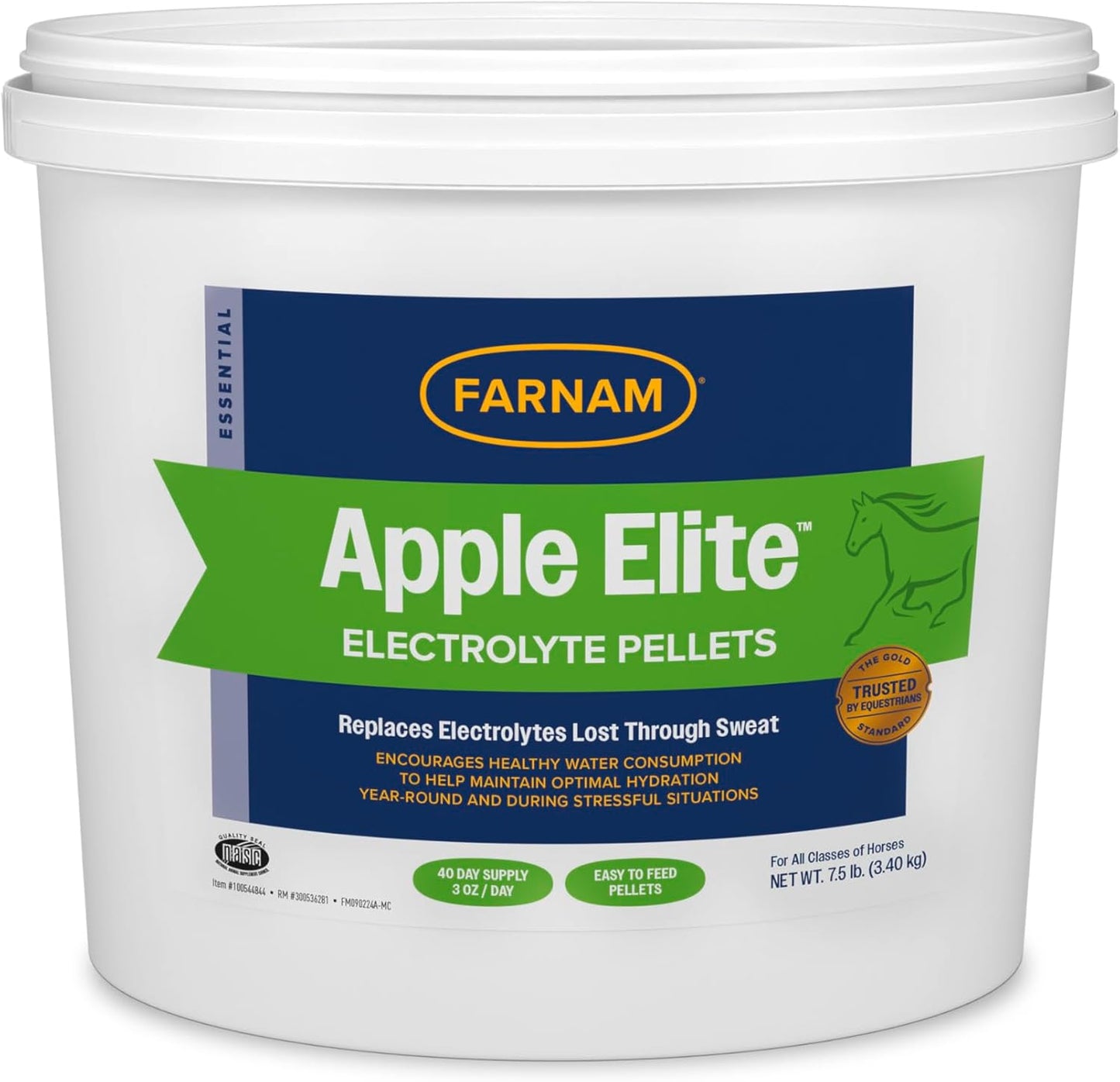 Farnam Apple Elite Electrolyte Supplement for Horses, Replaces Vital Minerals, Encourages Hydration, No Added Sugar, 7.5 lb, 40 Day Supply