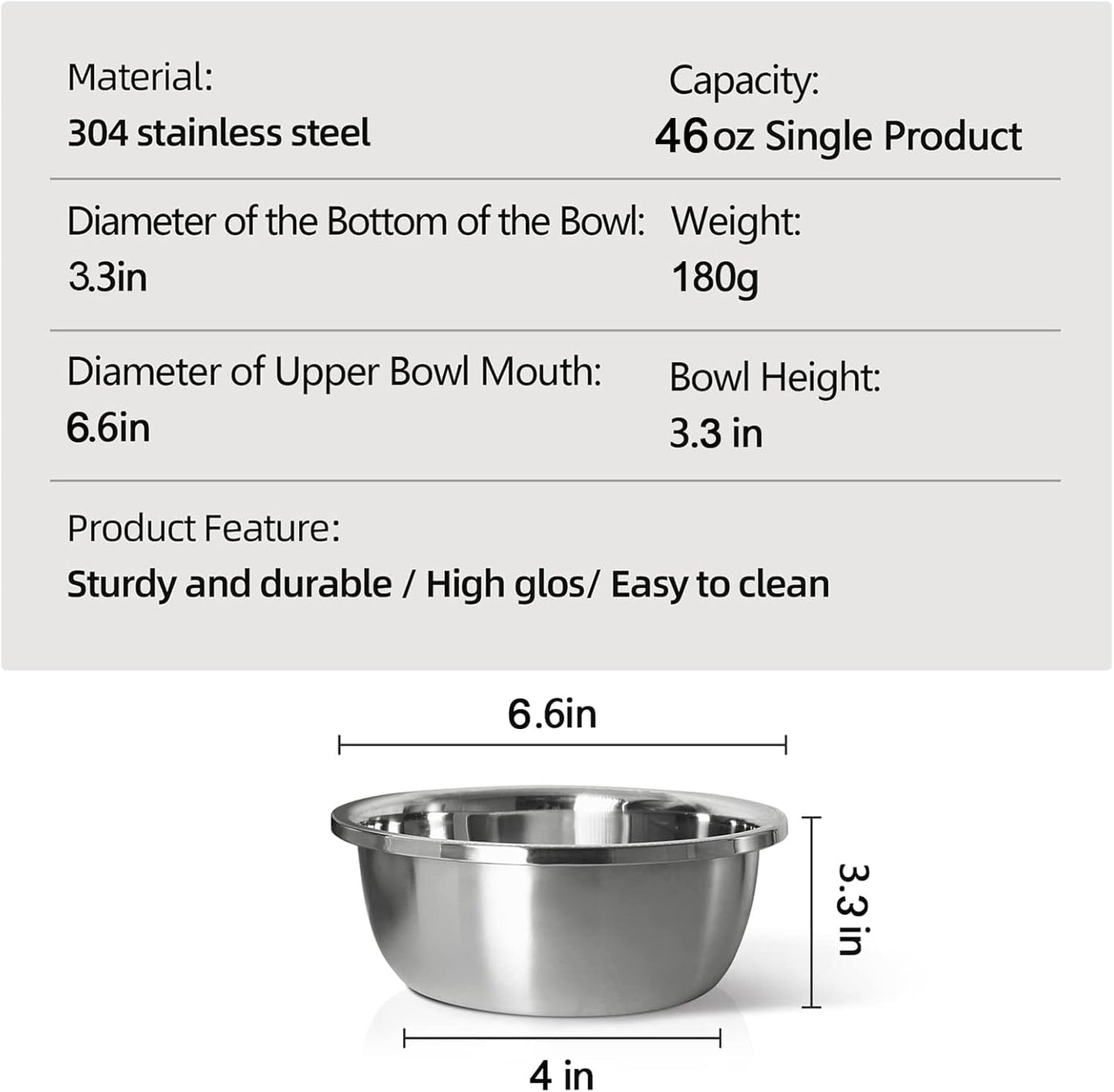 Stainless Steel Large Dog Food Bowl, 46 oz (7cup) Large Capacity Dog Water Bowl, Heavy Duty, BPA-Free for Medium and Small Dogs (2 pcs)