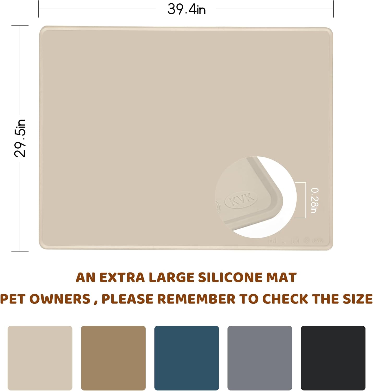 KVK Dog Food Mat, 39.4×29.5in Extra Large Silicone Pet Feeding Mat - Waterproof, Non - Slip, Chew - Resistant for Food & Water, Protect Floors (Cream)