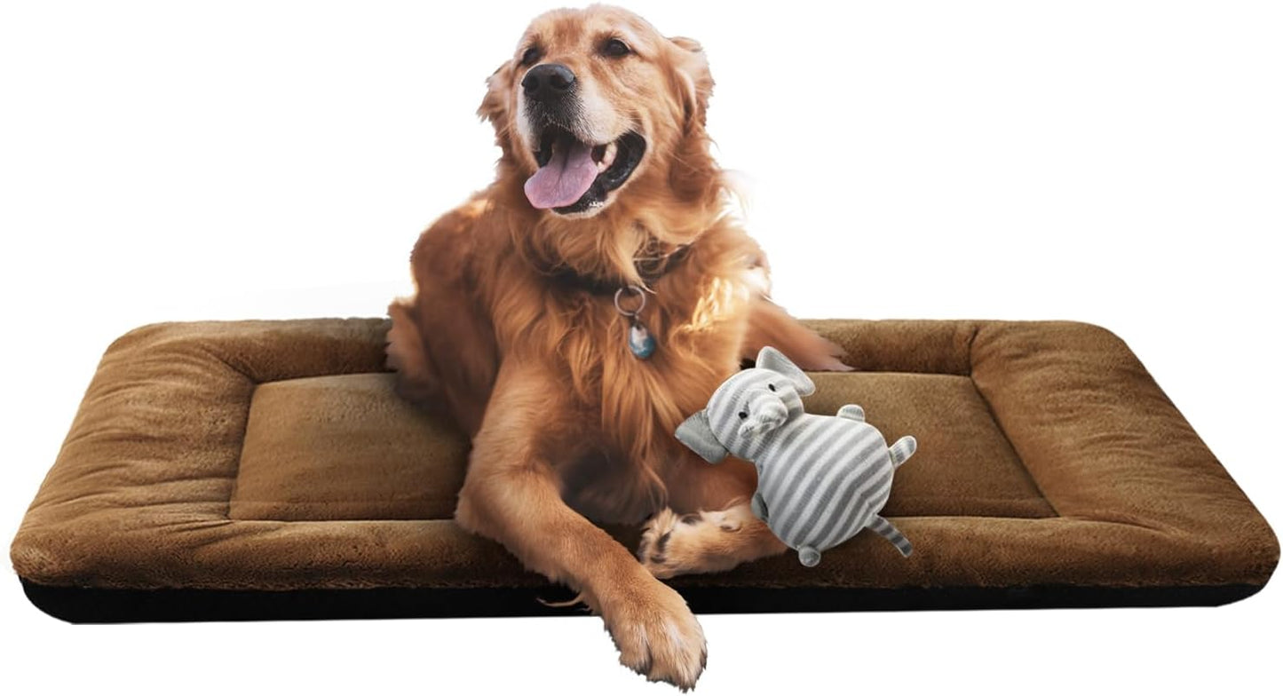 Ultra Soft Dog Bed & Kennel Pad for Large Dogs - Fit Metal Crates, Washable & Anti-Slip, Cozy Sleeping Mat - Brown, 42 inch