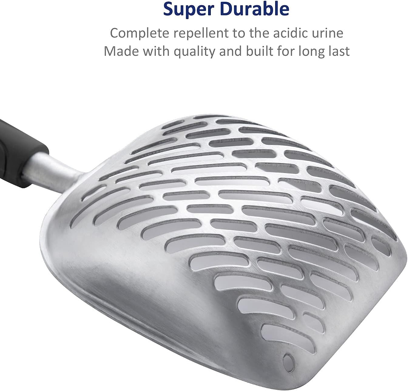 WePet Cat Litter Scoop, Aluminum Alloy Sifter, Kitty Metal Scooper, Deep Shovel with Diagonal Sifting Hole, Long Handle, Kitten Poop Lifter for Litter Box, Large Size, Black Handle